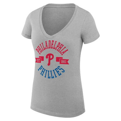 Philadelphia Phillies G-III 4Her by Carl Banks Women's Super-Slim Fit Lightweight City Graphic V-Neck T-Shirt - Heather Gray