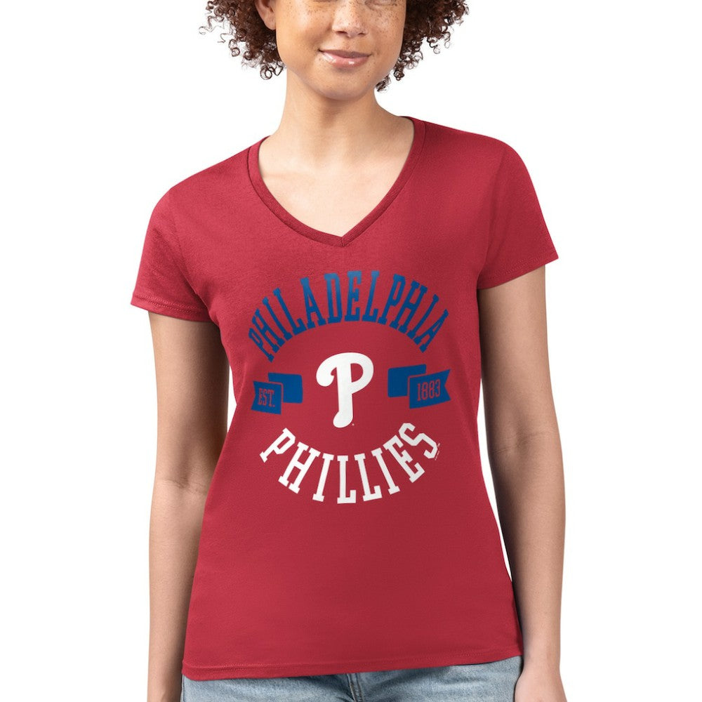 Philadelphia Phillies G-III 4Her by Carl Banks Women's Super-Slim Fit Lightweight City Graphic V-Neck T-Shirt - Red
