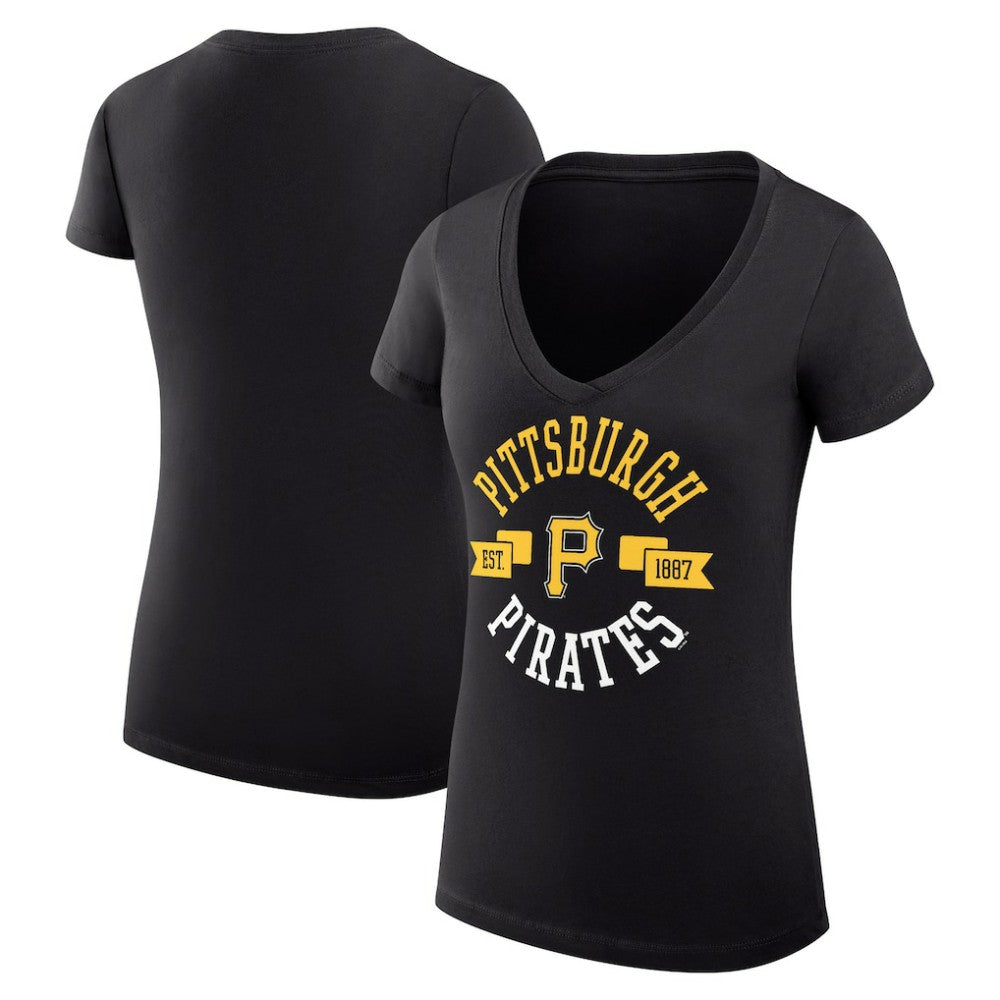 Pittsburgh Pirates G-III 4Her by Carl Banks Women's Super-Slim Fit Lightweight City Graphic V-Neck T-Shirt - Black