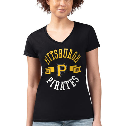 Pittsburgh Pirates G-III 4Her by Carl Banks Women's Super-Slim Fit Lightweight City Graphic V-Neck T-Shirt - Black