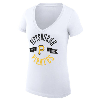 Pittsburgh Pirates G-III 4Her by Carl Banks Women's Super-Slim Fit Lightweight City Graphic V-Neck T-Shirt - White