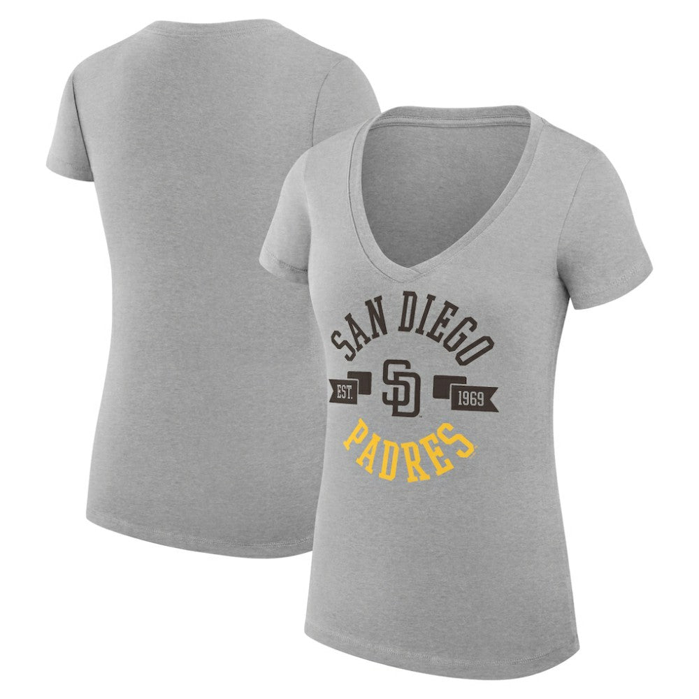 San Diego Padres G-III 4Her by Carl Banks Women's Super-Slim Fit Lightweight City Graphic V-Neck T-Shirt - Heather Gray