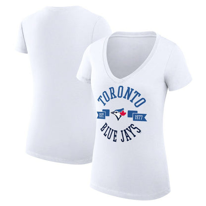 Toronto Blue Jays G-III 4Her by Carl Banks Women's Super-Slim Fit Lightweight City Graphic V-Neck T-Shirt - White