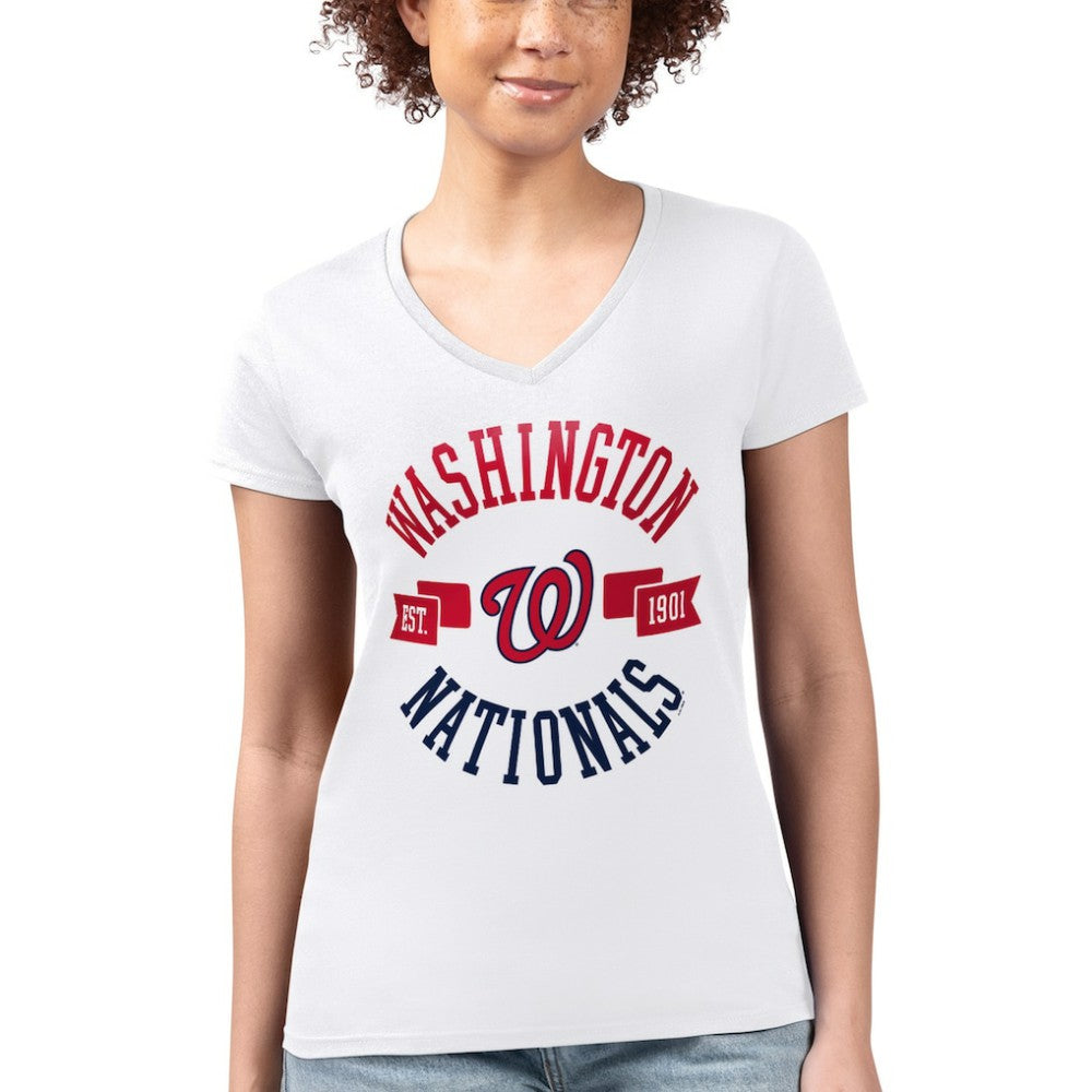 Washington Nationals G-III 4Her by Carl Banks Women's Super-Slim Fit Lightweight City Graphic V-Neck T-Shirt - White