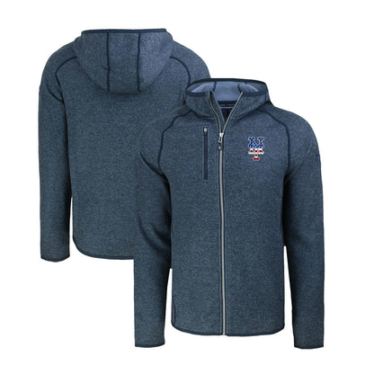 New York Mets Cutter & Buck Stars & Stripes Mainsail Sweater-Knit Full-Zip Hoodie - Heather Navy