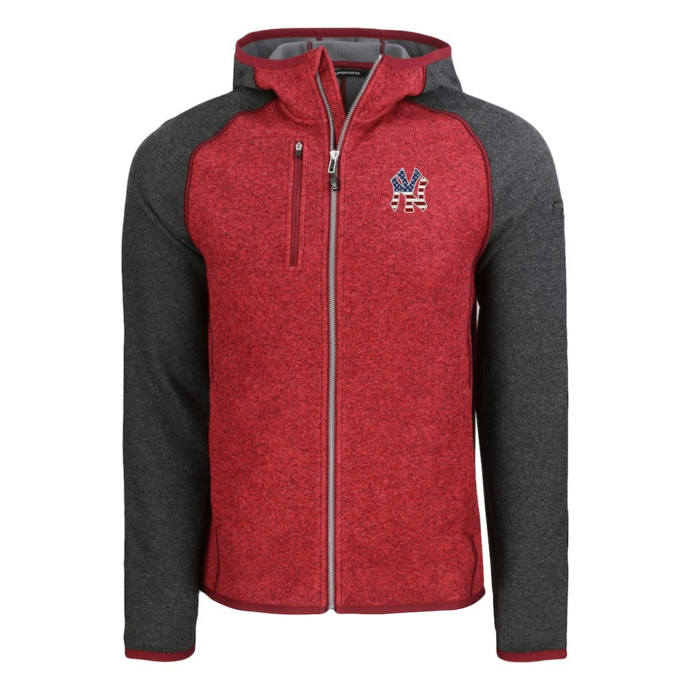 New York Yankees Cutter & Buck Stars & Stripes Mainsail Sweater-Knit Full-Zip Hoodie - Heather Red/Heather Charcoal