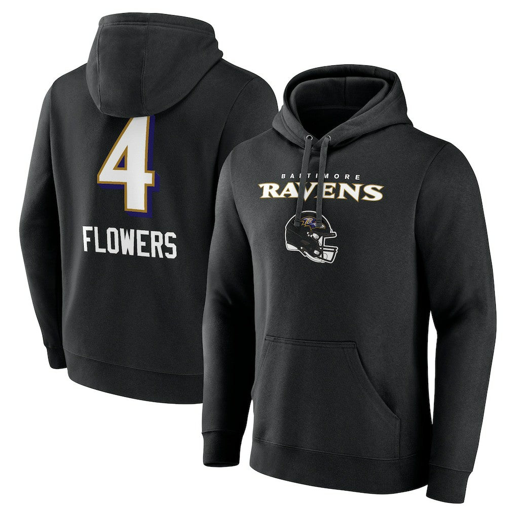 Zay Flowers Baltimore Ravens Team Wordmark Player Name & Number Pullover Hoodie - Black online