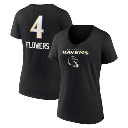 Zay Flowers Baltimore Ravens Women's Team Wordmark Player Name & Number V-Neck T-Shirt - Black for sale