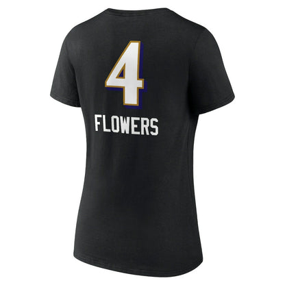 Zay Flowers Baltimore Ravens Women's Team Wordmark Player Name & Number V-Neck T-Shirt - Black for sale