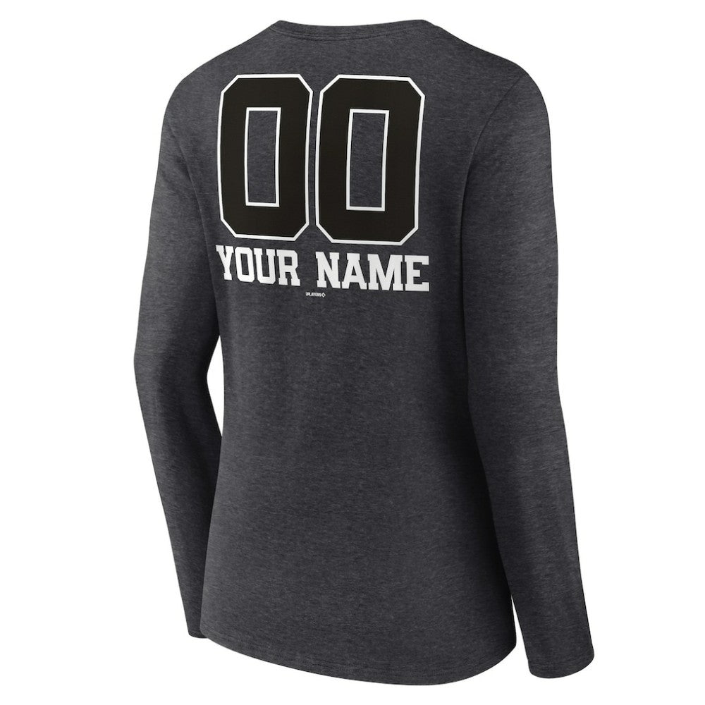 Athletics Women's Personalized Monochrome Name & Number Long Sleeve V-Neck T-Shirt - Charcoal