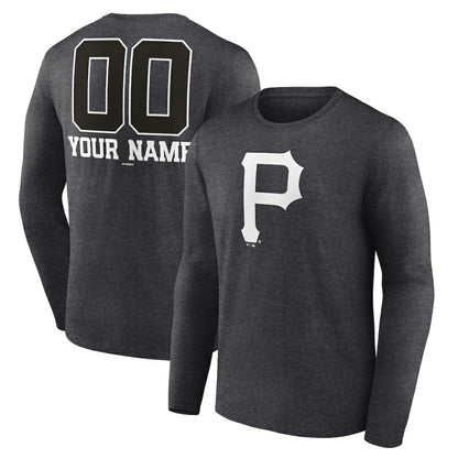 Pittsburgh Pirates Personalized Monochrome Name & Number Long Sleeve T-Shirt - Charcoal