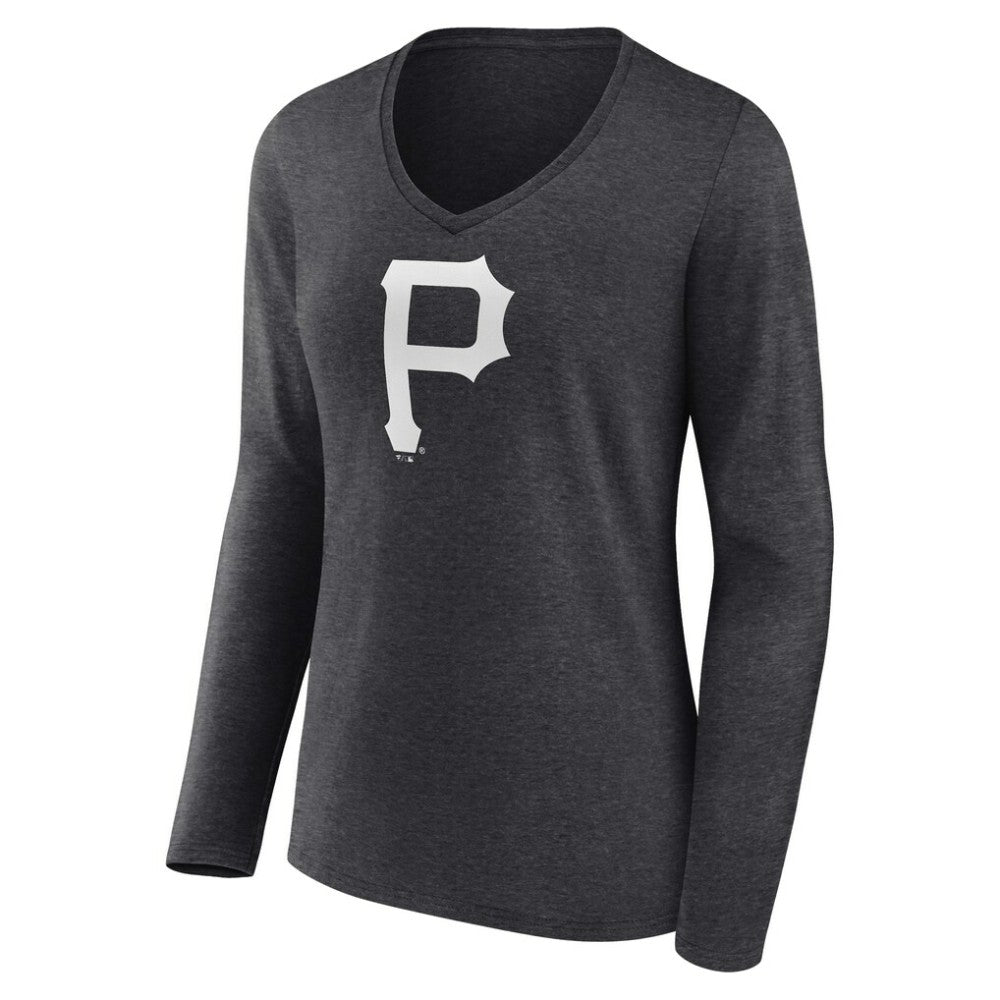 Pittsburgh Pirates Women's Personalized Monochrome Name & Number Long Sleeve V-Neck T-Shirt - Charcoal
