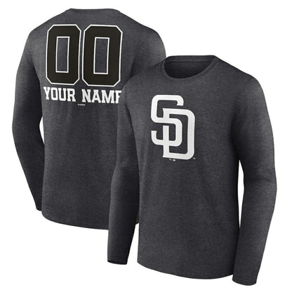 San Diego Padres Personalized Monochrome Name & Number Long Sleeve T-Shirt - Charcoal