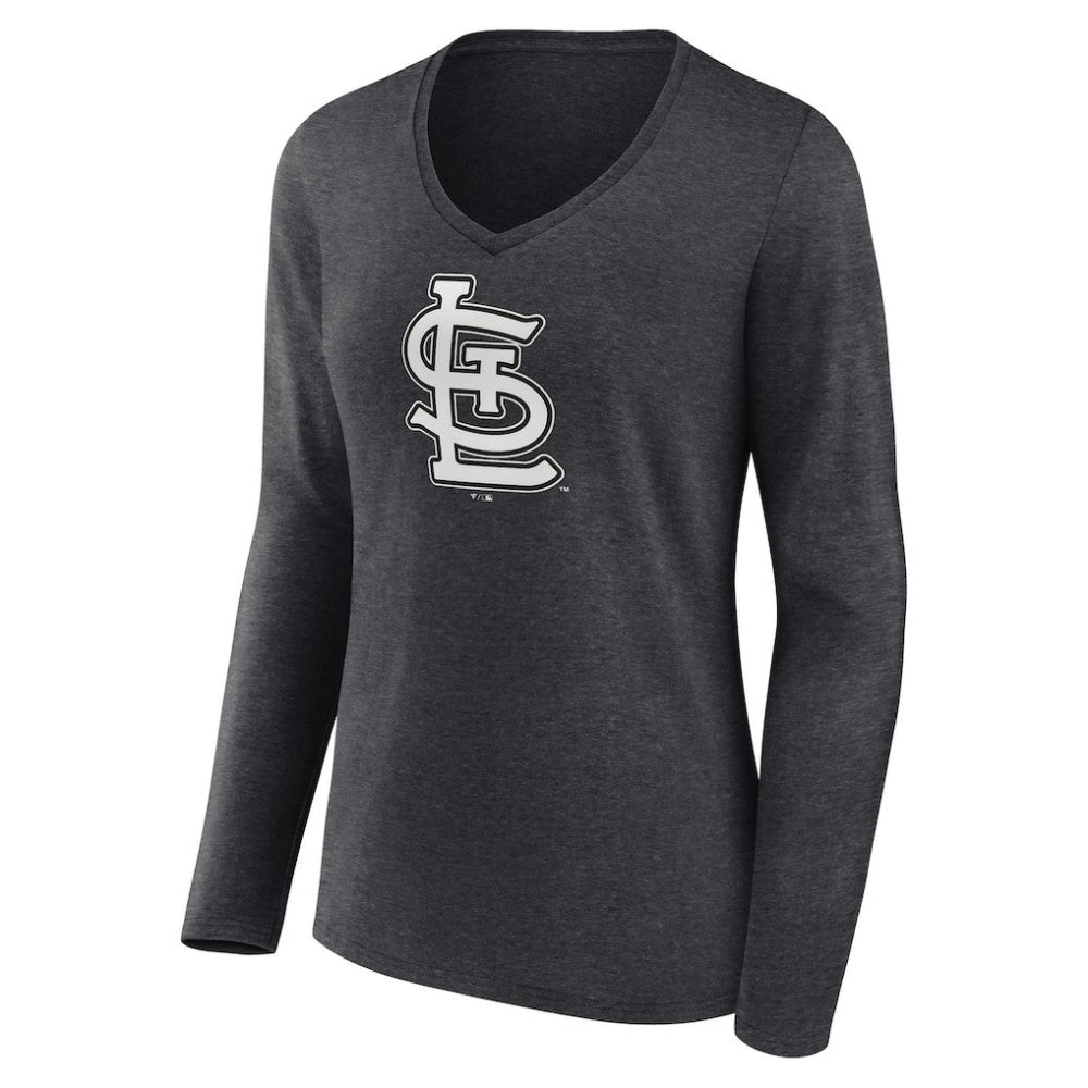 St. Louis Cardinals Women's Personalized Monochrome Name & Number Long Sleeve V-Neck T-Shirt - Charcoal