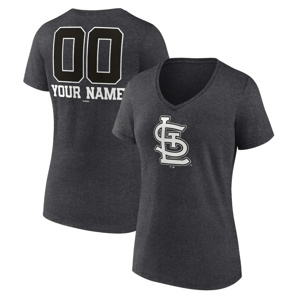 St. Louis Cardinals Women's Personalized Monochrome Name & Number V-Neck T-Shirt - Charcoal