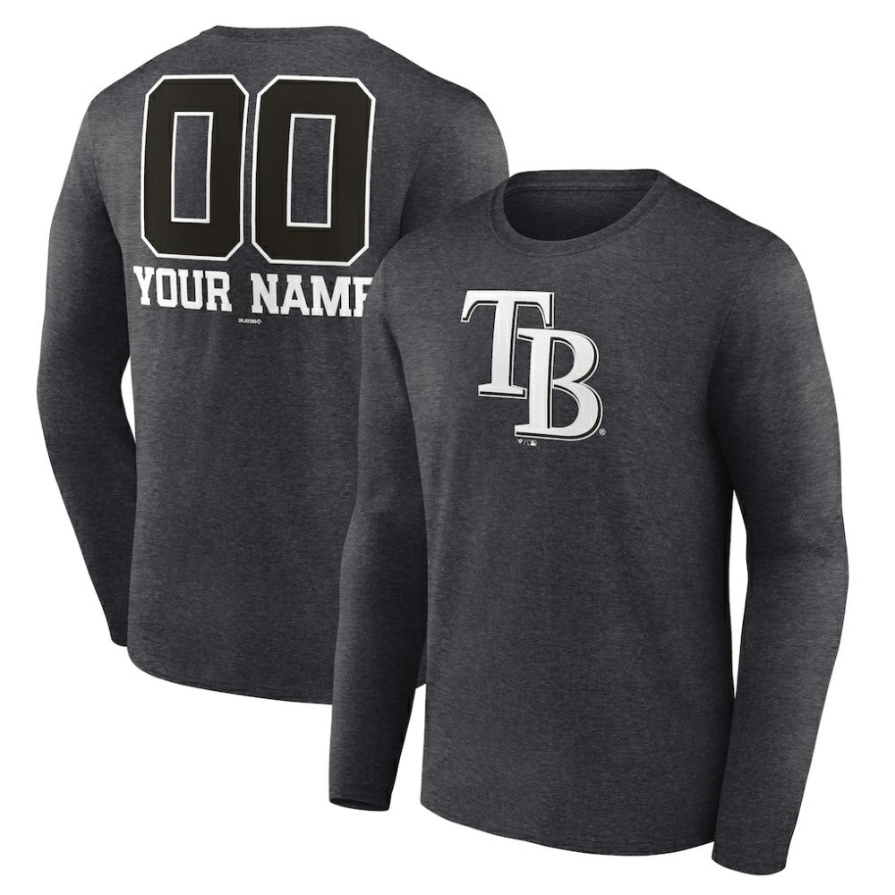Tampa Bay Rays Personalized Monochrome Name & Number Long Sleeve T-Shirt - Charcoal