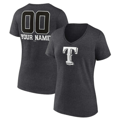 Texas Rangers Women's Personalized Monochrome Name & Number V-Neck T-Shirt - Charcoal