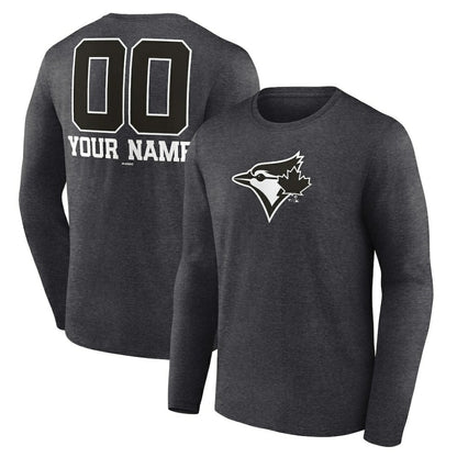 Toronto Blue Jays Personalized Monochrome Name & Number Long Sleeve T-Shirt - Charcoal