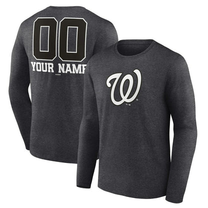 Washington Nationals Personalized Monochrome Name & Number Long Sleeve T-Shirt - Charcoal