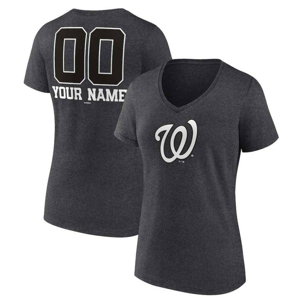 Washington Nationals Women's Personalized Monochrome Name & Number V-Neck T-Shirt - Charcoal