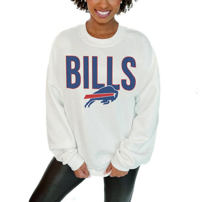 Buffalo Bills Gameday Couture Women's Just Go With It Oversized Long Sleeve Crewneck Sweatshirt – White discount