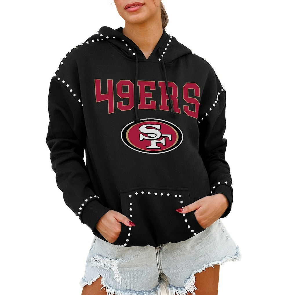 San Francisco 49ers Gameday Couture Women's Oversized Catch the Vibe Studded Pullover Hoodie - Black online