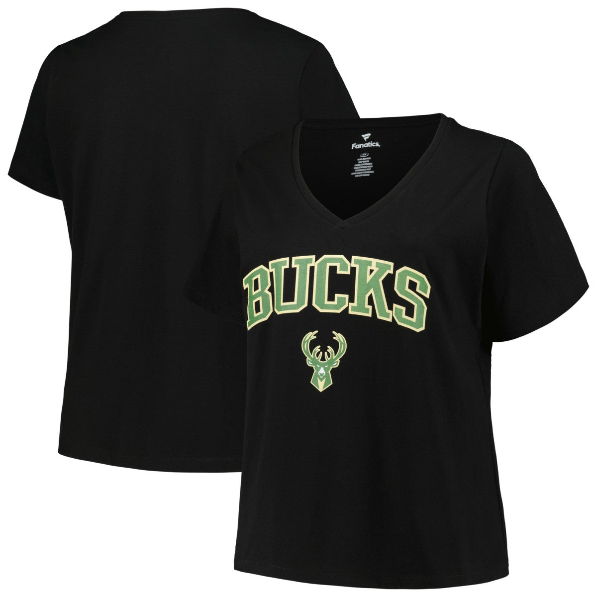 Milwaukee Bucks Profile Women's Plus Size Arch Over Logo V-Neck T-Shirt - Black sale
