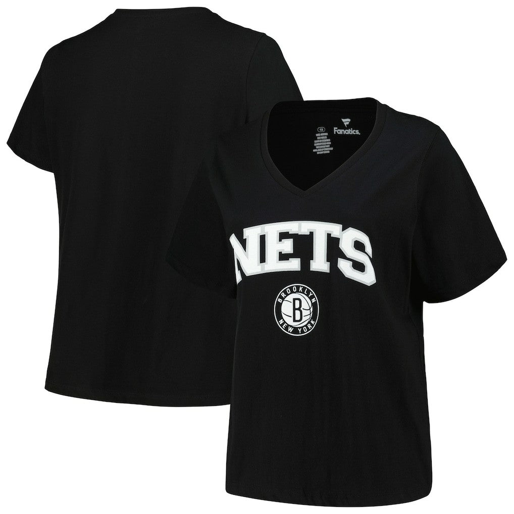 Brooklyn Nets Profile Women's Plus Size Arch Over Logo V-Neck T-Shirt - Black cheap