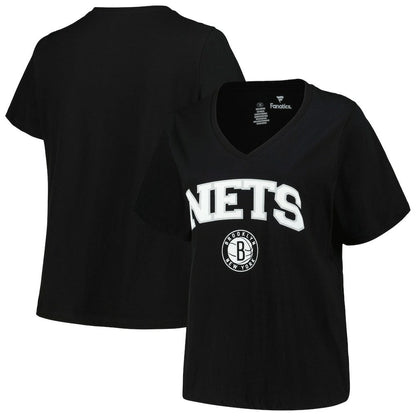 Brooklyn Nets Profile Women's Plus Size Arch Over Logo V-Neck T-Shirt - Black cheap