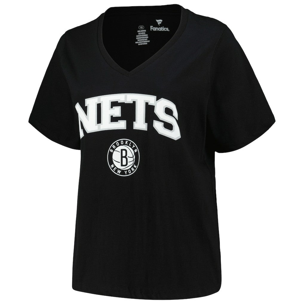 Brooklyn Nets Profile Women's Plus Size Arch Over Logo V-Neck T-Shirt - Black cheap