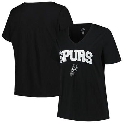 San Antonio Spurs Profile Women's Plus Size Arch Over Logo V-Neck T-Shirt - Black for sale