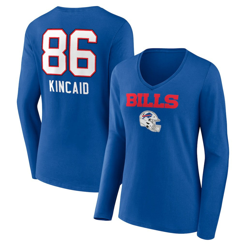 Dalton Kincaid Buffalo Bills Women's Team Wordmark Player Name & Number Long Sleeve V-Neck T-Shirt - Royal online