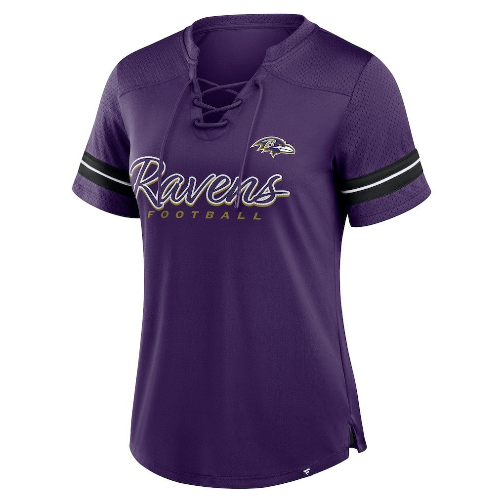 Baltimore Ravens Women's Play Script Lace-Up T-Shirt - Purple cheap