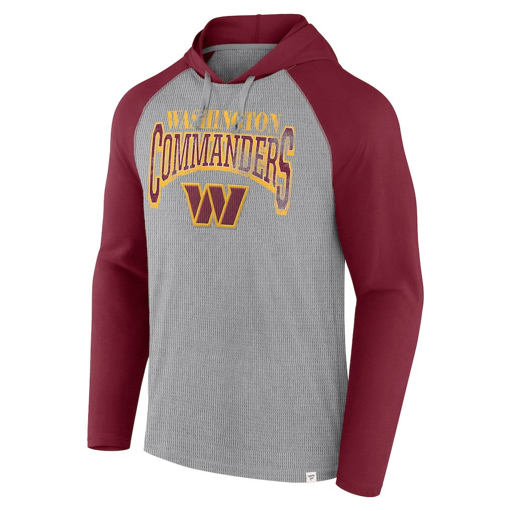 Washington Commanders Under Center Long Sleeve Hoodie T-Shirt - Gray/Burgundy on sale