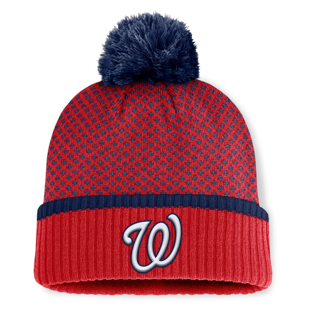 Washington Nationals Women's Fundamental Jacquard Cuffed Knit Hat with Pom - Red