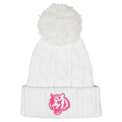 Cincinnati Bengals Girls Youth Cable Cuffed Knit Hat with Pom - White for sale