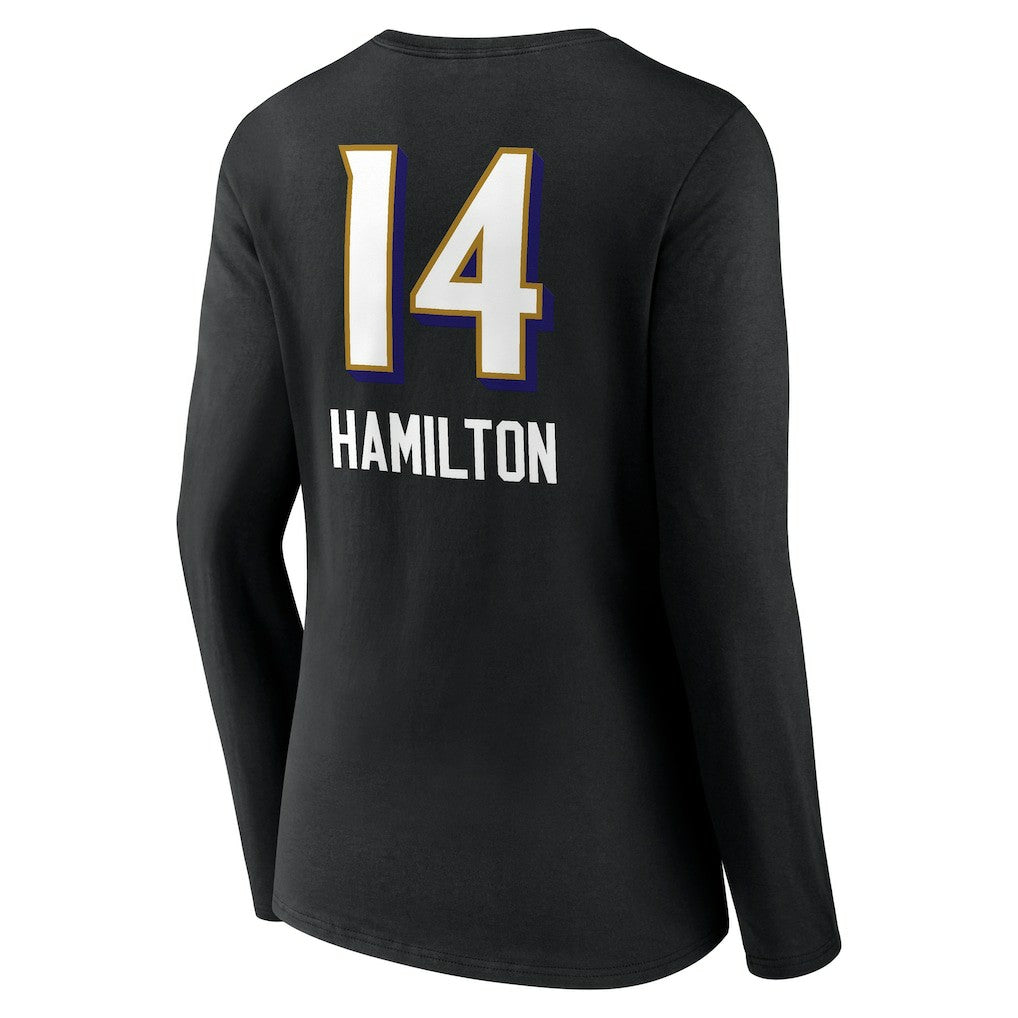 Kyle Hamilton Baltimore Ravens Women's Team Wordmark Player Name & Number Long Sleeve V-Neck T-Shirt - Black sale