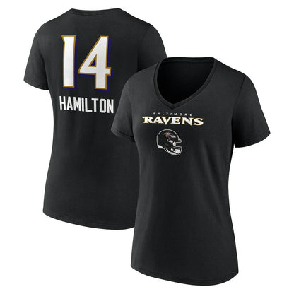 Kyle Hamilton Baltimore Ravens Women's Team Wordmark Player Name & Number V-Neck T-Shirt - Black cheap