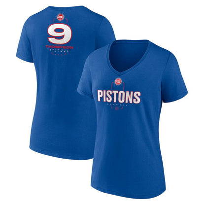 Ausar Thompson Detroit Pistons Women's Behind The Back Name & Number V-Neck T-Shirt sale - Blue on sale