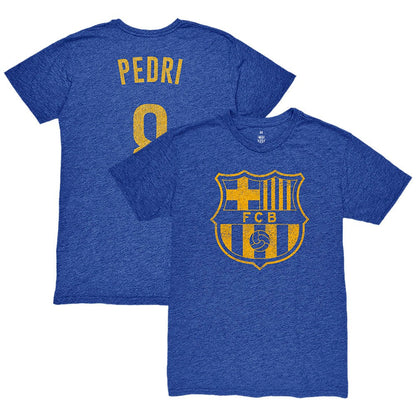 Pedri Barcelona 1863FC Player Name & Number Twisted Tri-Blend Slub T-Shirt - Heather Royal for sale