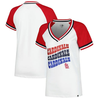 St. Louis Cardinals Women's Jersey Double Binding Raglan V-Neck T-Shirt - White | New Era