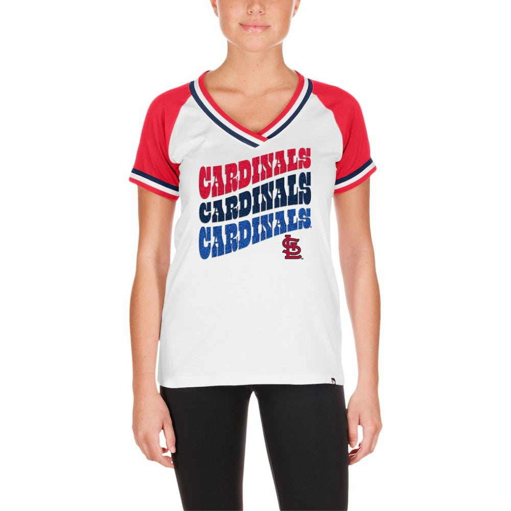 St. Louis Cardinals Women's Jersey Double Binding Raglan V-Neck T-Shirt - White | New Era