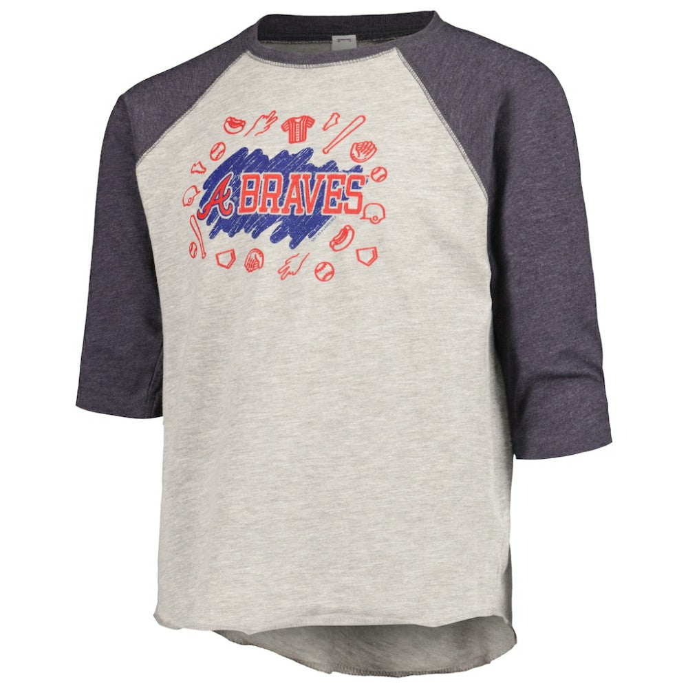 Atlanta Braves Soft as a Grape Youth Raglan 3/4 Sleeve T-Shirt - Heather Gray