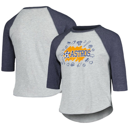 Houston Astros Soft as a Grape Youth Raglan 3/4 Sleeve T-Shirt - Heather Gray