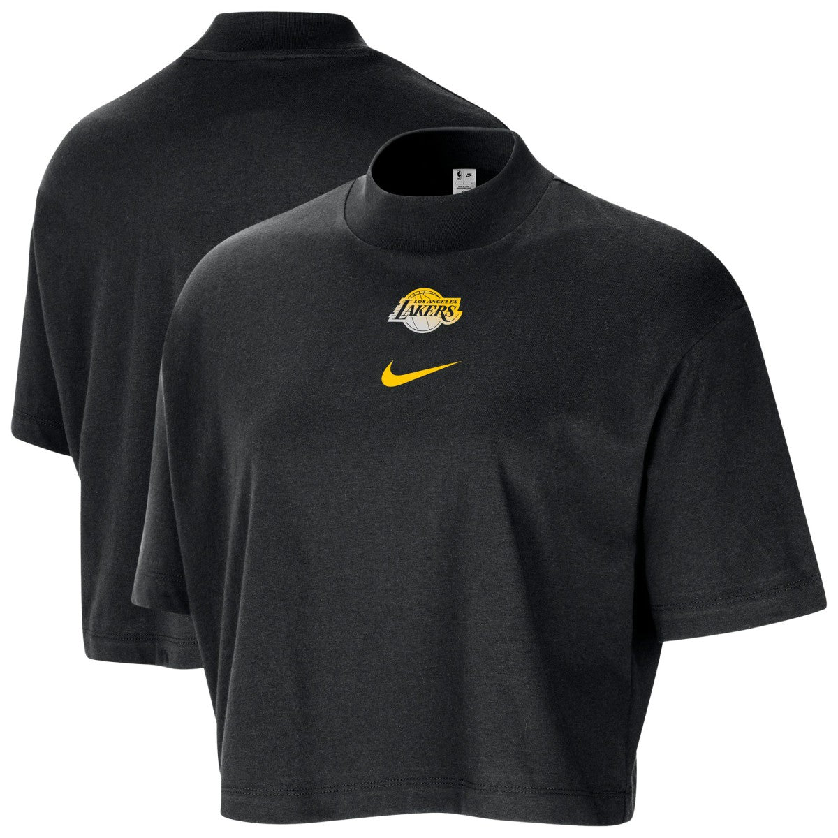 Los Angeles Lakers Women's Courtside Mock Neck Loose Fit Cropped T-Shirt - Black | Nike sale