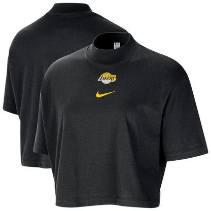 Los Angeles Lakers Women's Courtside Mock Neck Loose Fit Cropped T-Shirt - Black | Nike sale