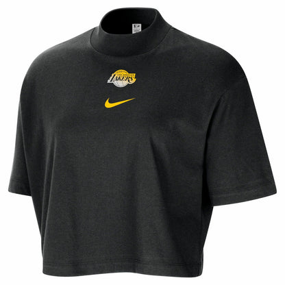 Los Angeles Lakers Women's Courtside Mock Neck Loose Fit Cropped T-Shirt - Black | Nike sale