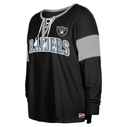 Las Vegas Raiders New Era Women's Plus Size Lace-Up Notch Neck Long Sleeve T-Shirt  - Black sale