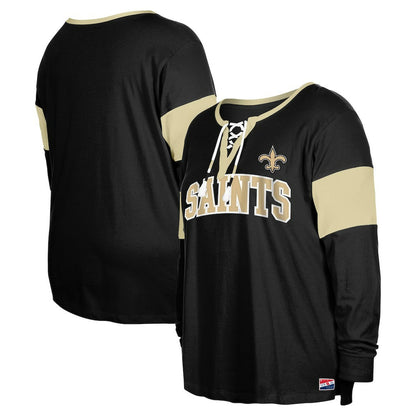 New Orleans Saints New Era Women's Plus Size Lace-Up Notch Neck Long Sleeve T-Shirt  - Black discount