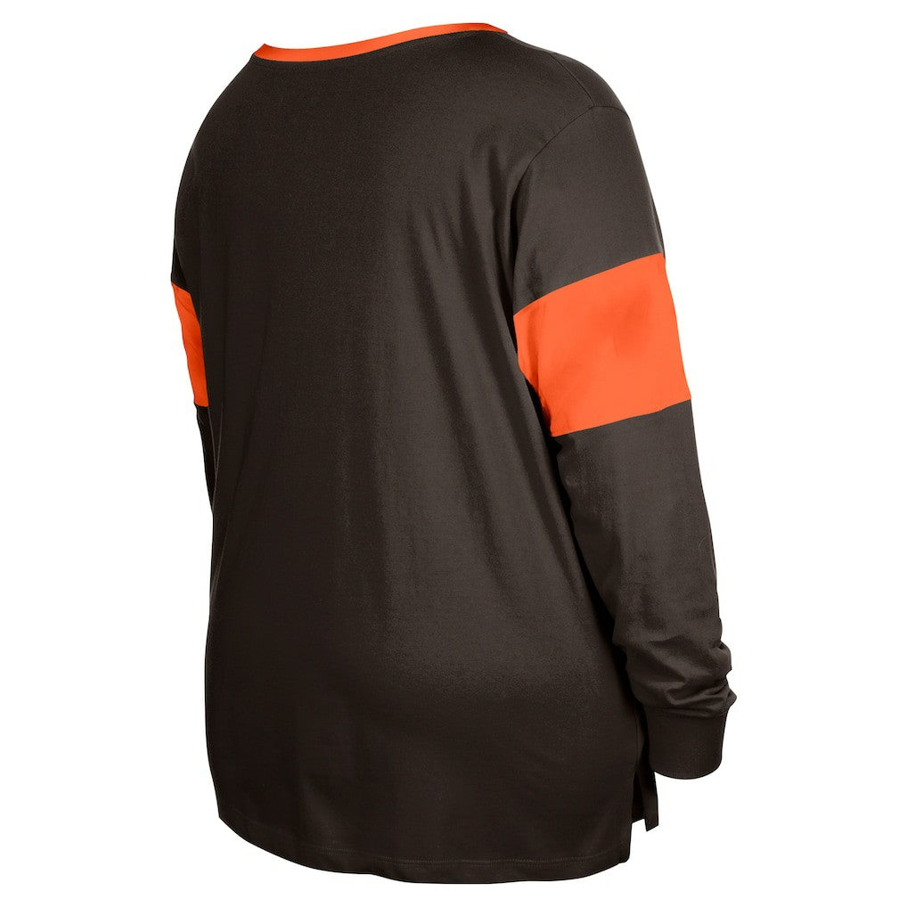 Cleveland Browns New Era Women's Plus Size Lace-Up Notch Neck Long Sleeve T-Shirt  - Brown for sale